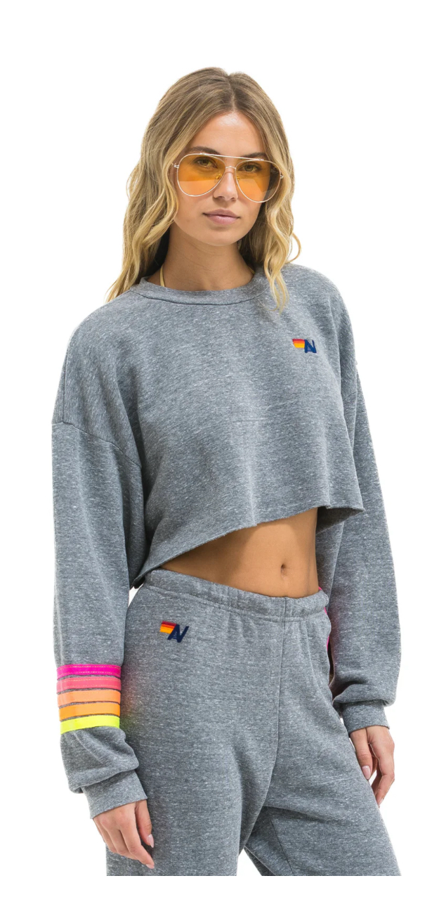 Rugby Stitch Cropped Crew Sweatshirt