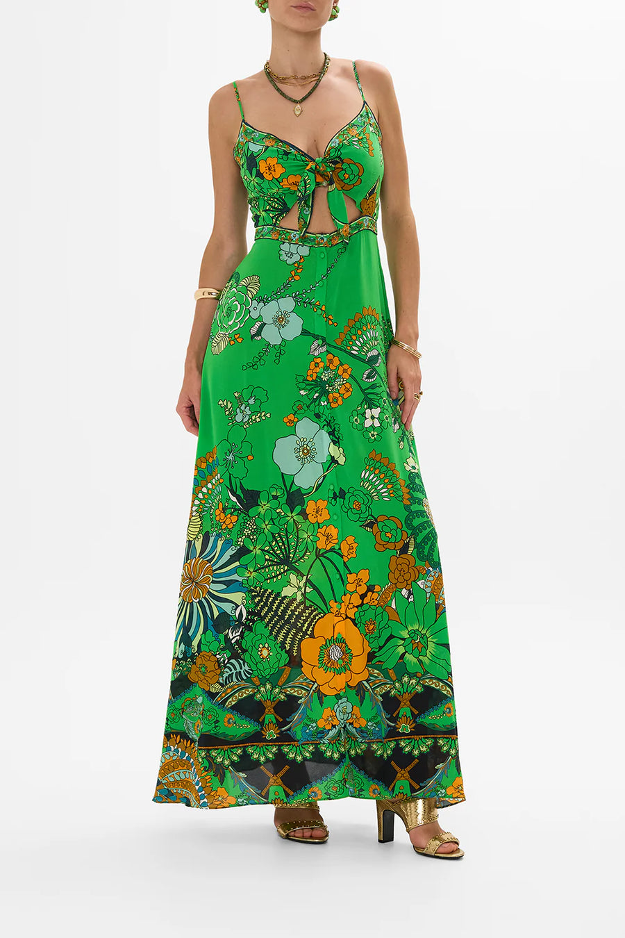 Tie Front Cut Out Maxi Dress