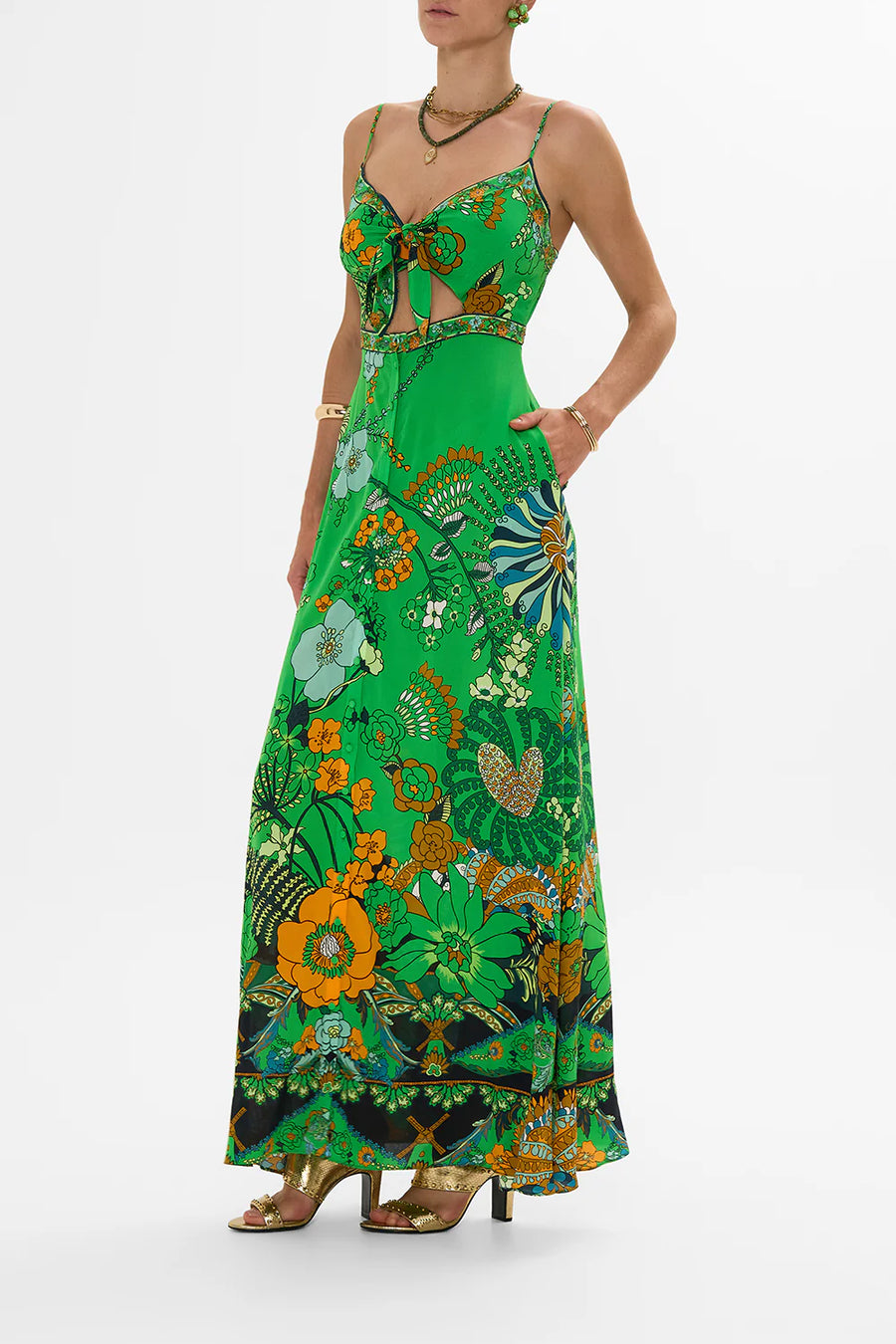 Tie Front Cut Out Maxi Dress