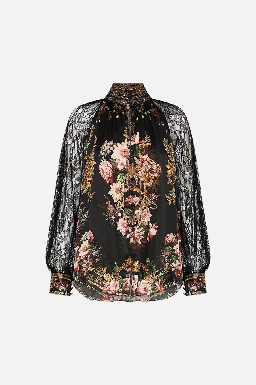 Raglan Button Up Shirt with Lace Sleeve
