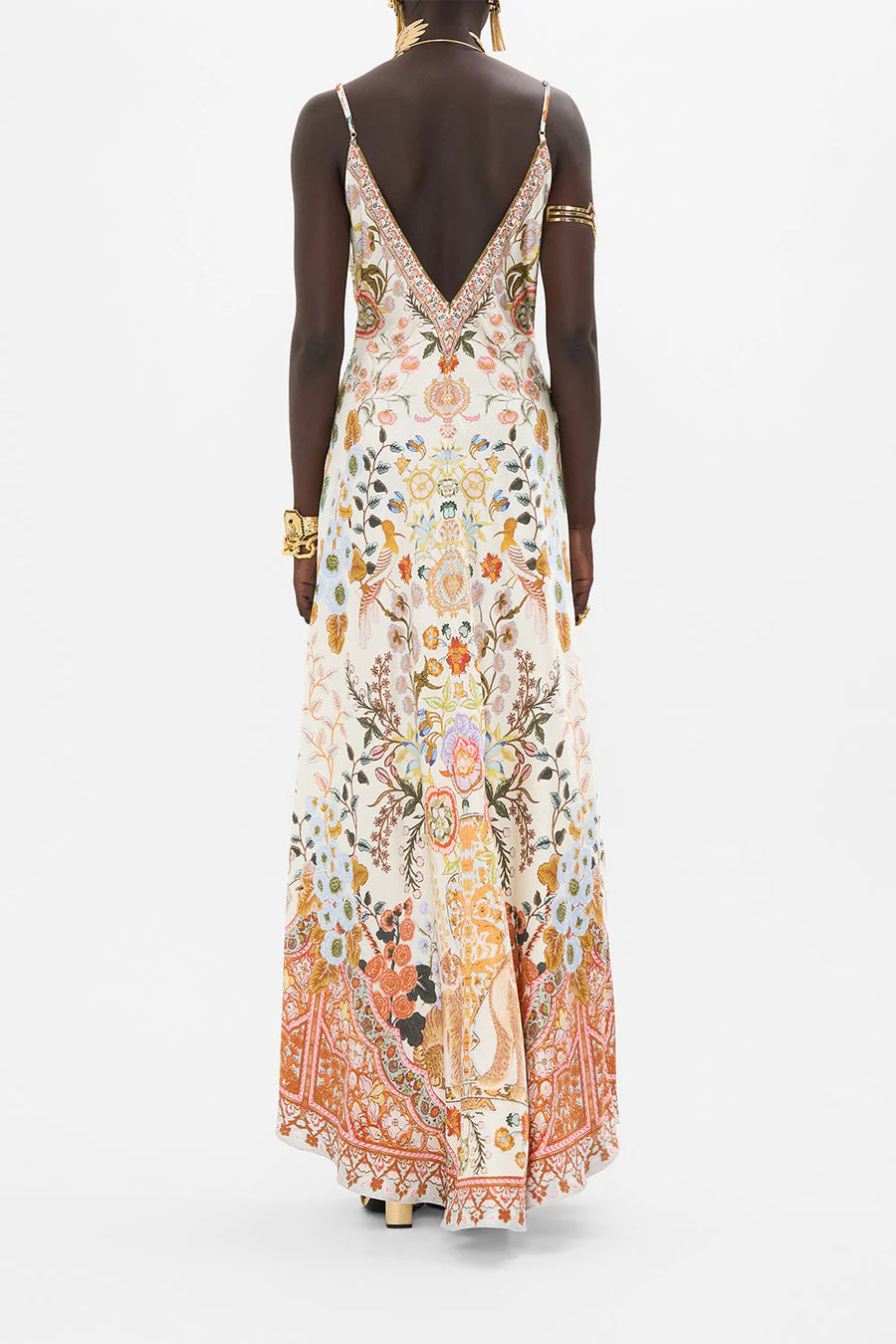 V Neck Long Bias Slip Dress with Train