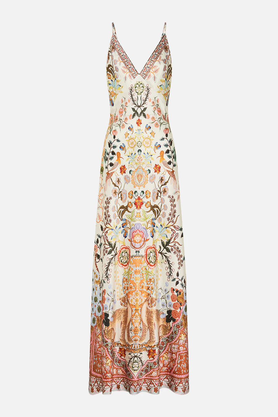 V Neck Long Bias Slip Dress with Train