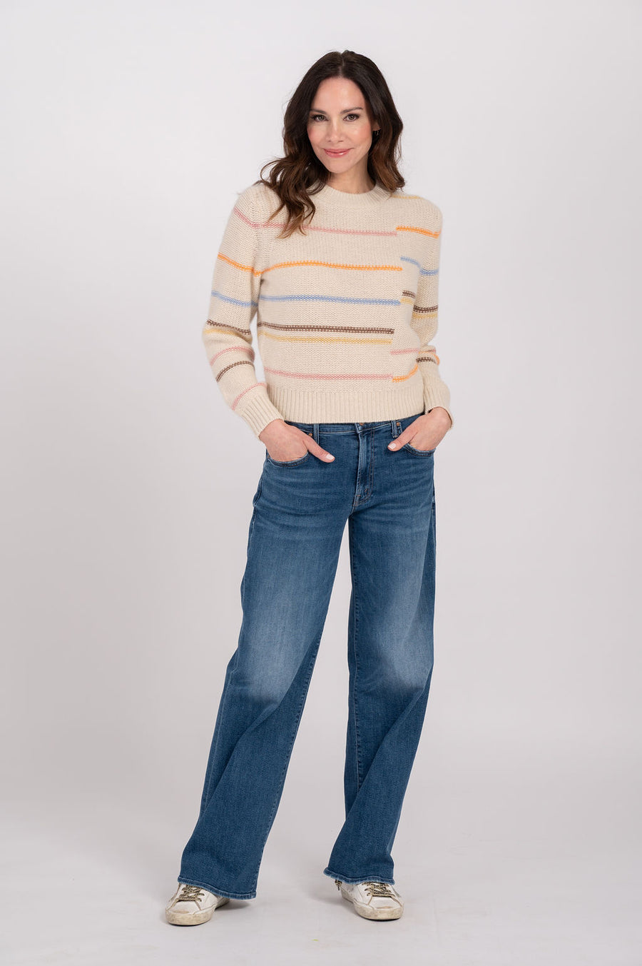 Cashmere Broken Stripe Crew