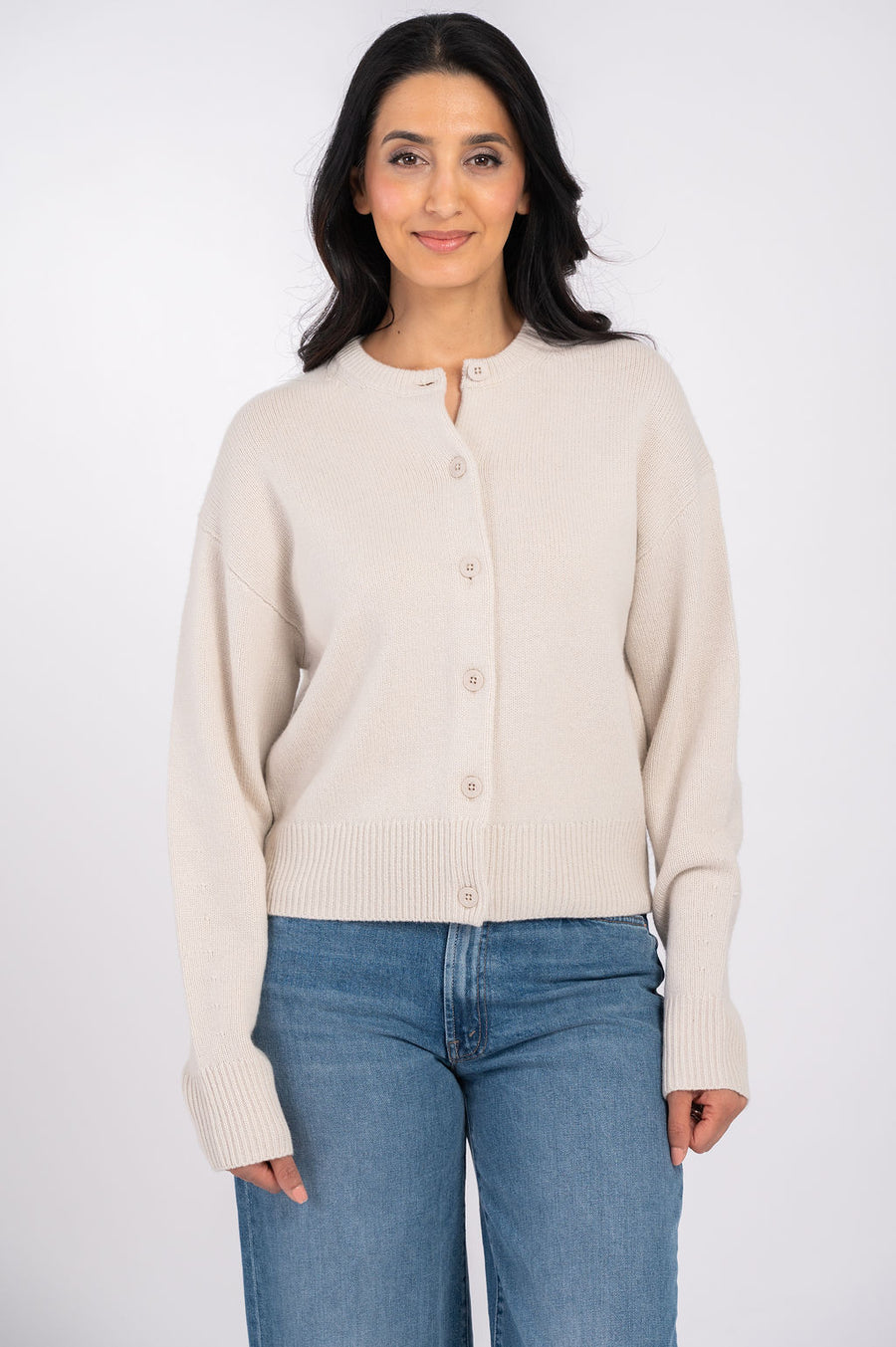 Cashmere Blend Crewneck Button Cardigan
