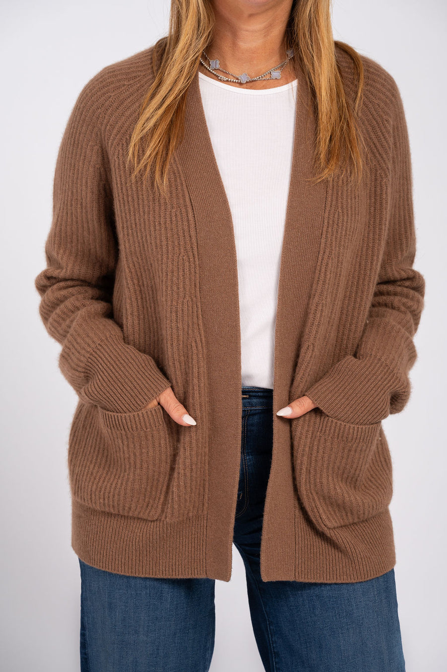 Cashmere Ribbed Open Cardigan