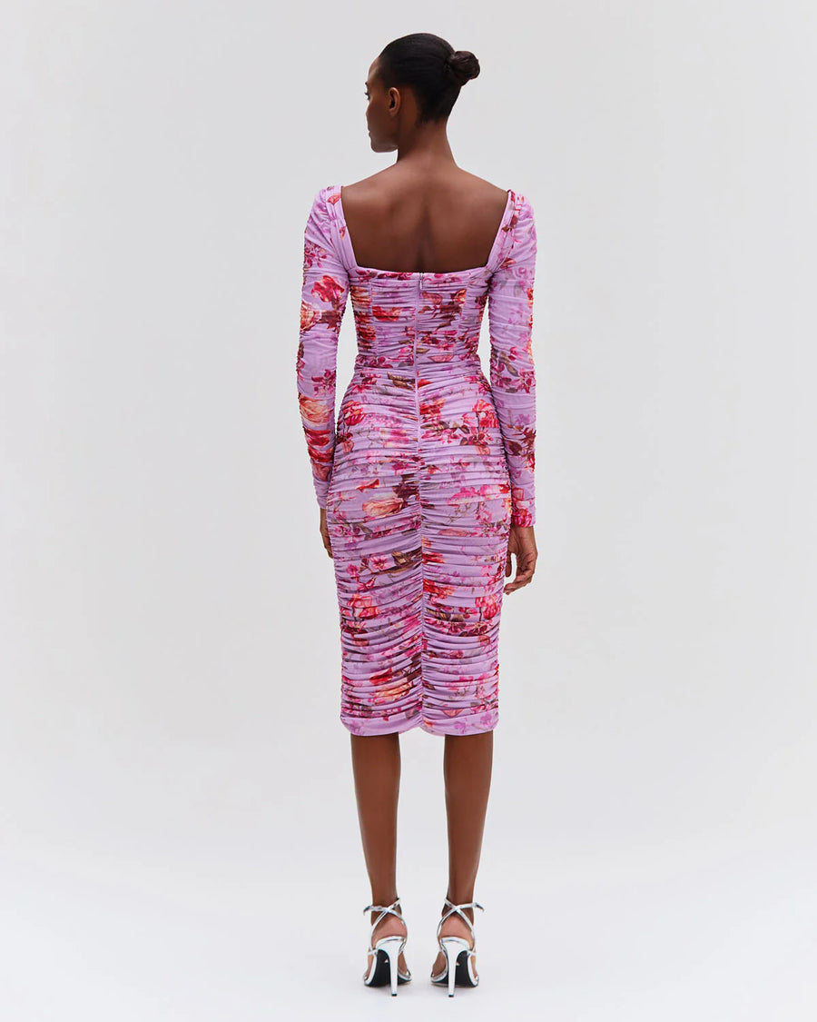 Floral Haze Stretch Tulle Midi Dress