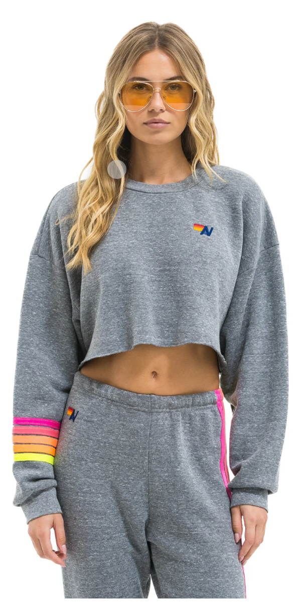 Rugby Stitch Cropped Crew Sweatshirt