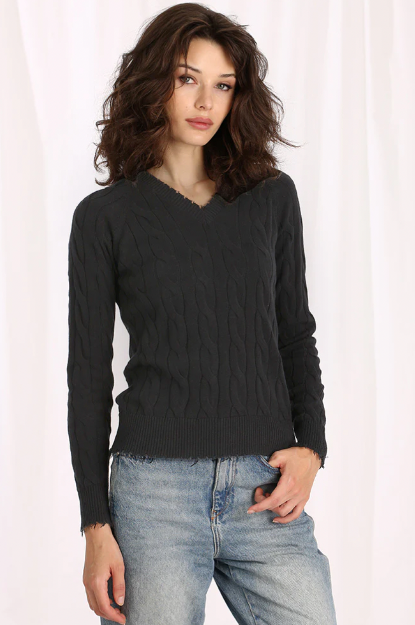 Frayed Cable V-Neck