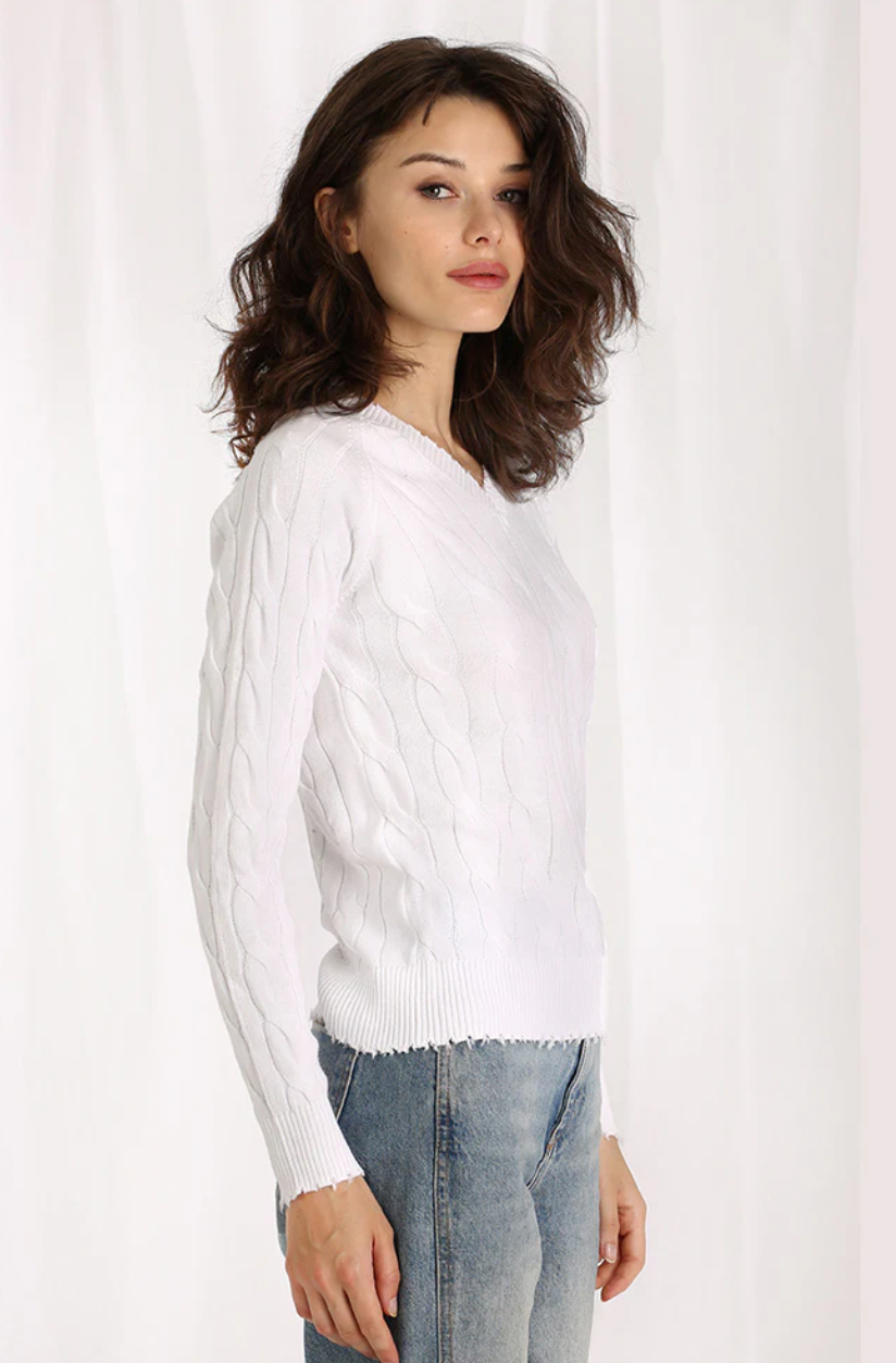 Frayed Cable V-Neck