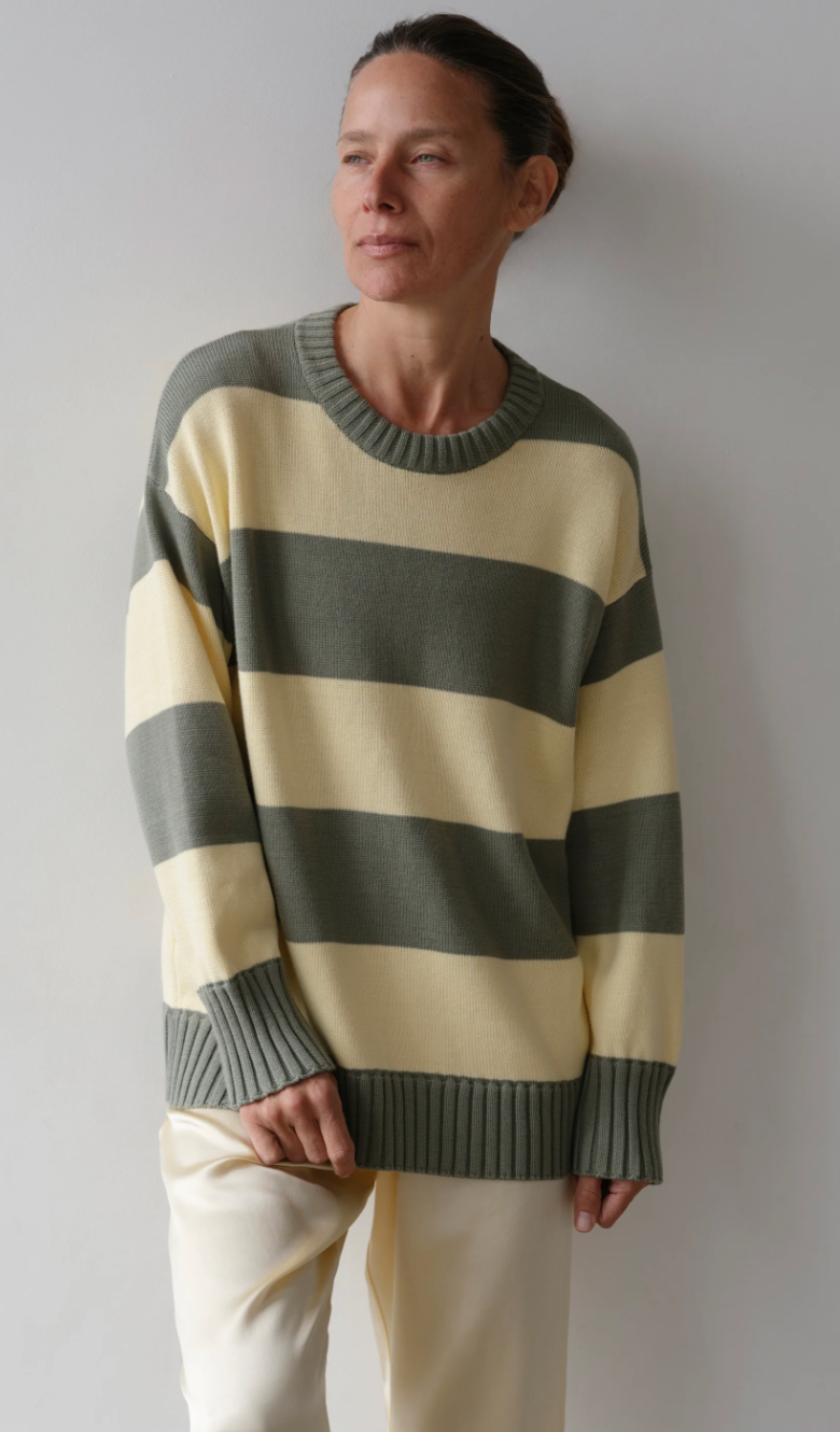 The Cotton Knit Stripe Crewneck Sweater