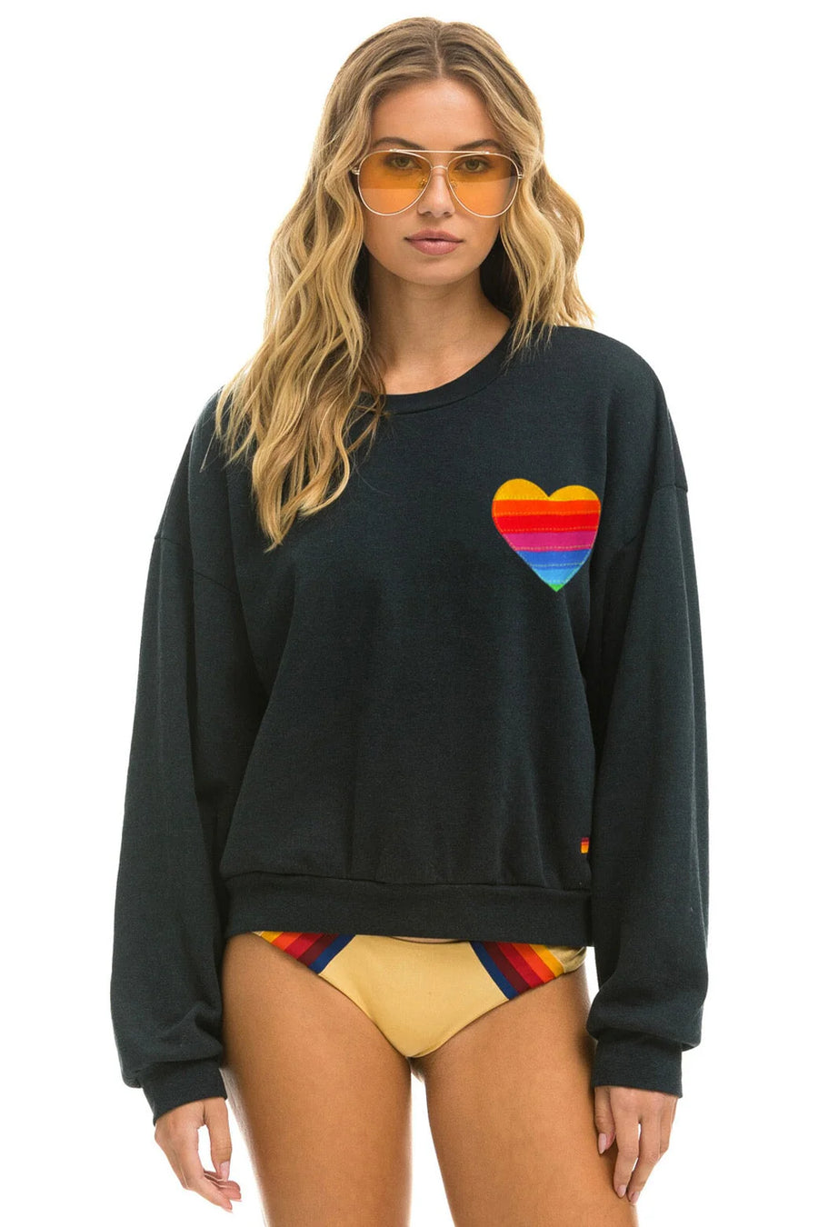 Rainbow Heart Stitch Relaxed Crew Sweatshirt