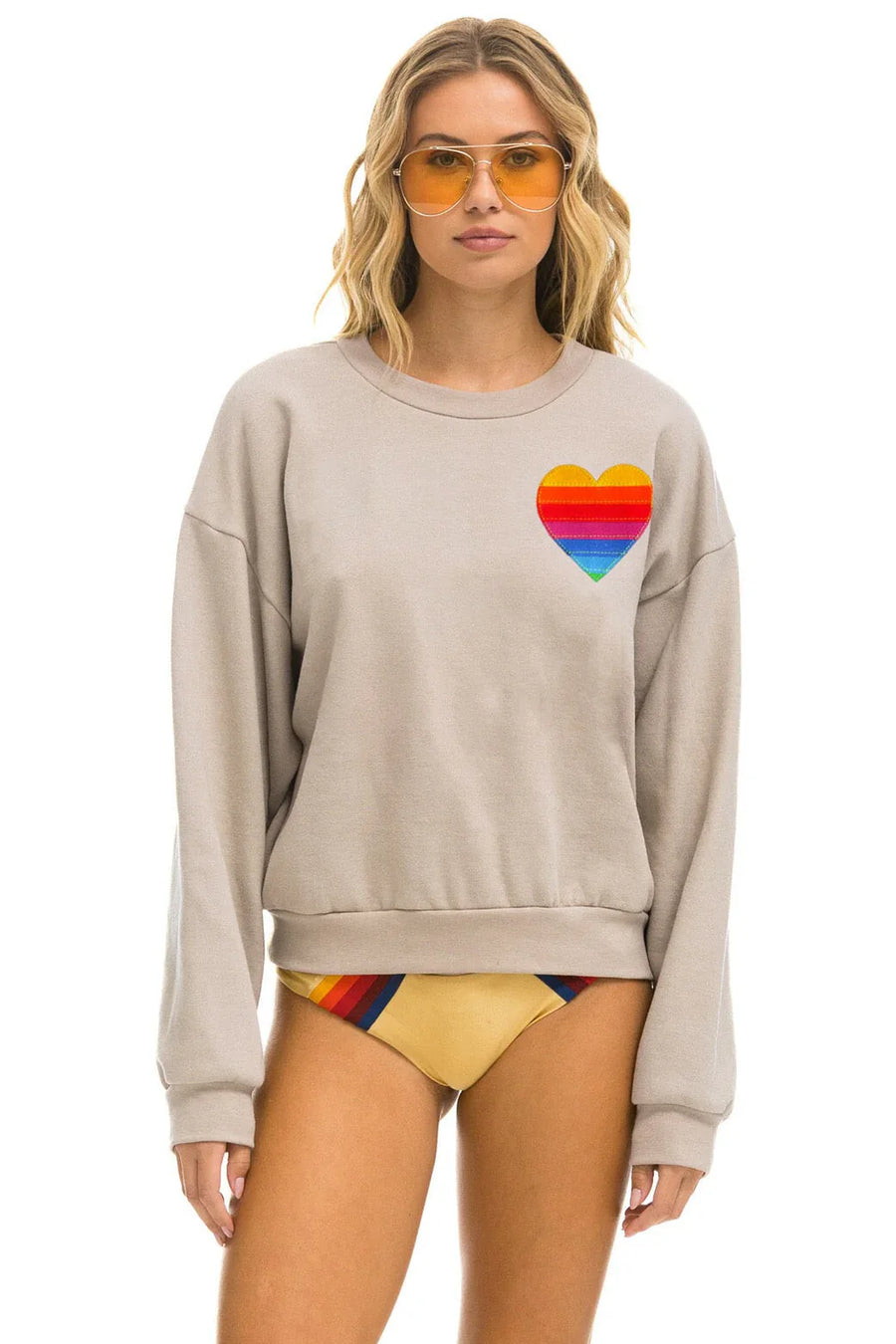 Rainbow Heart Stitch Relaxed Crew Sweatshirt